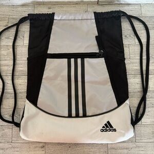 Adidas White/Black/Silver Drawstring Backpack Gym Bag Yoga Sports Athletic